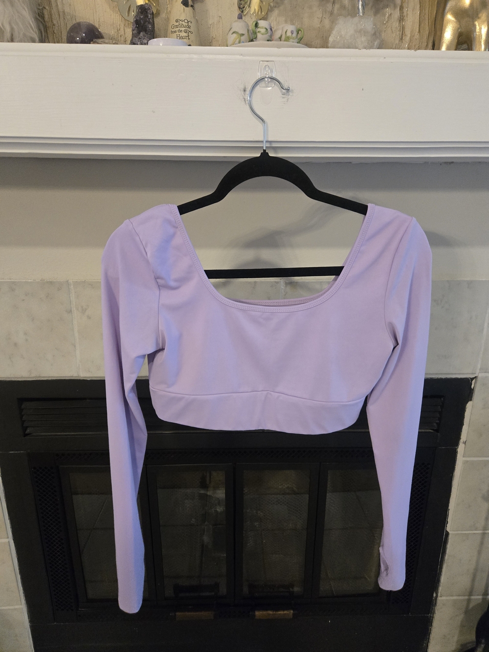 Long Sleeve Scoop Neck Crop Top - And Biker Shorts Lavender